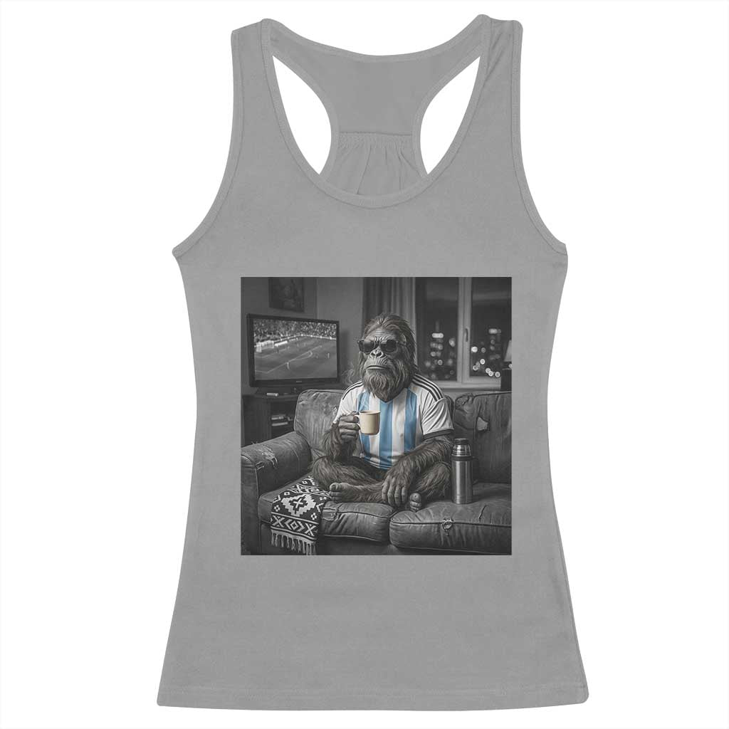 Funny Bigfoot Watching Soccer Racerback Tank Top Argentina Futbol Fan