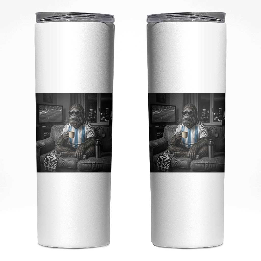 Funny Bigfoot Watching Soccer Skinny Tumbler Argentina Futbol Fan