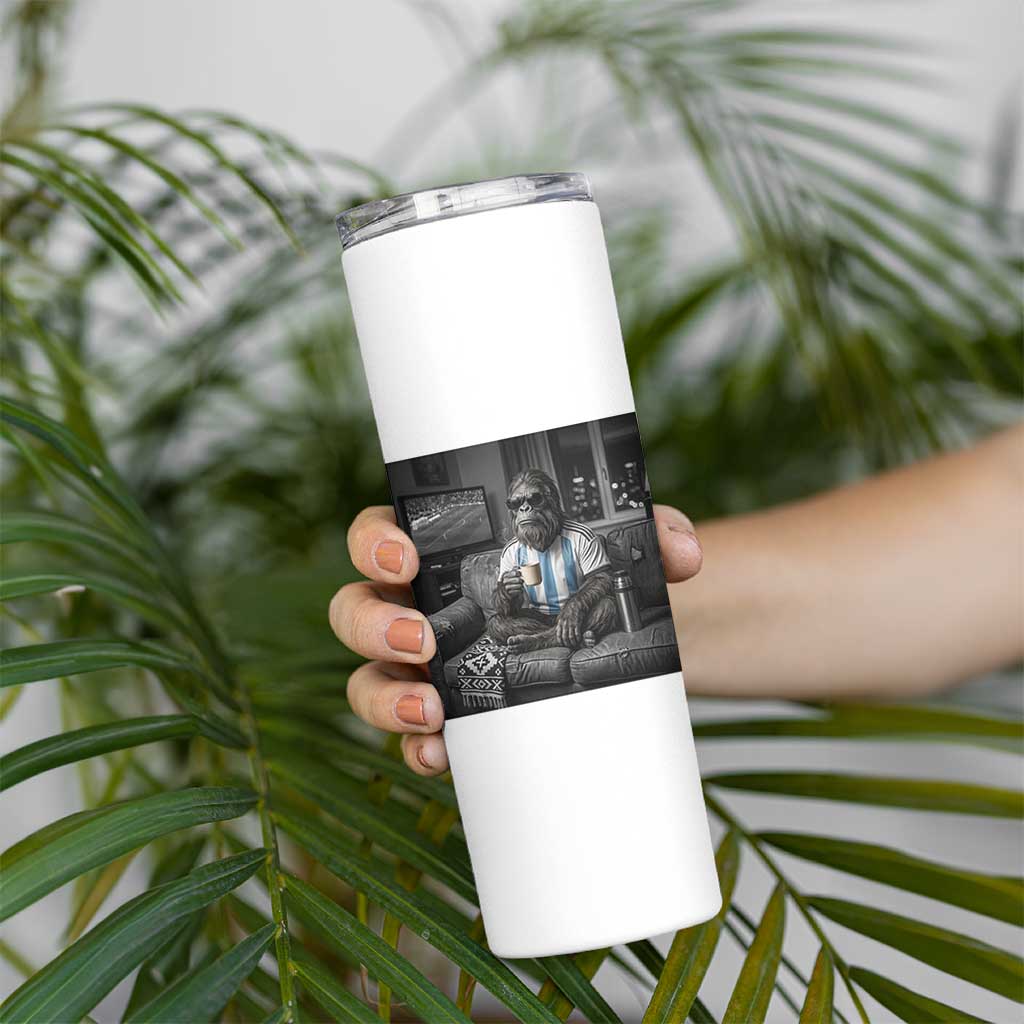 Funny Bigfoot Watching Soccer Skinny Tumbler Argentina Futbol Fan