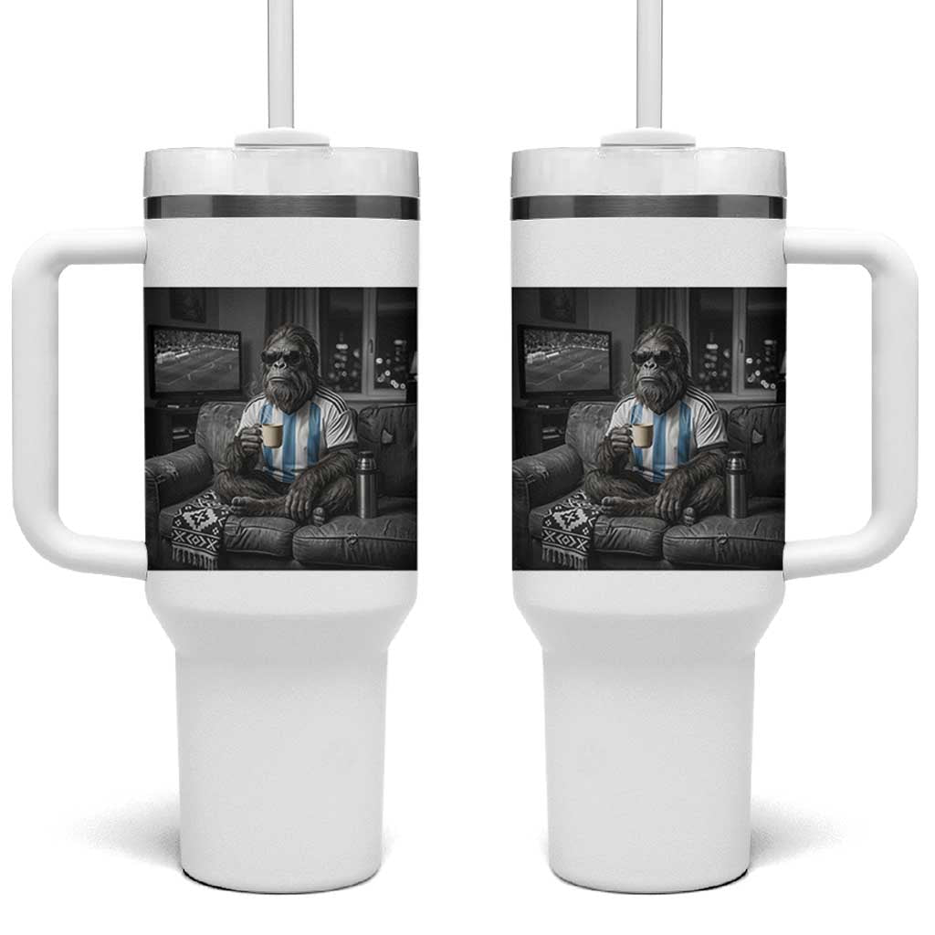 Funny Bigfoot Watching Soccer Tumbler With Handle Argentina Futbol Fan