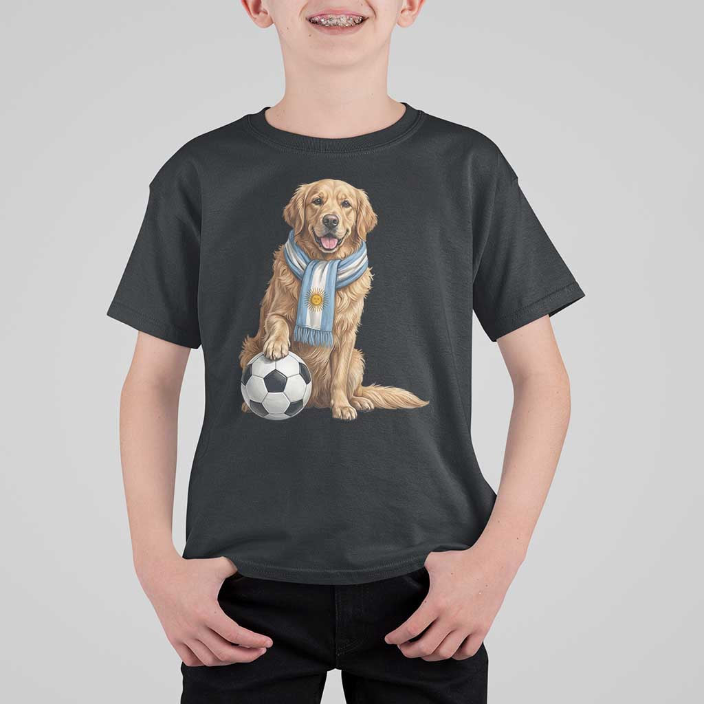 Golden Retriever Soccer Fan T Shirt For Kid Argentina Football Pride