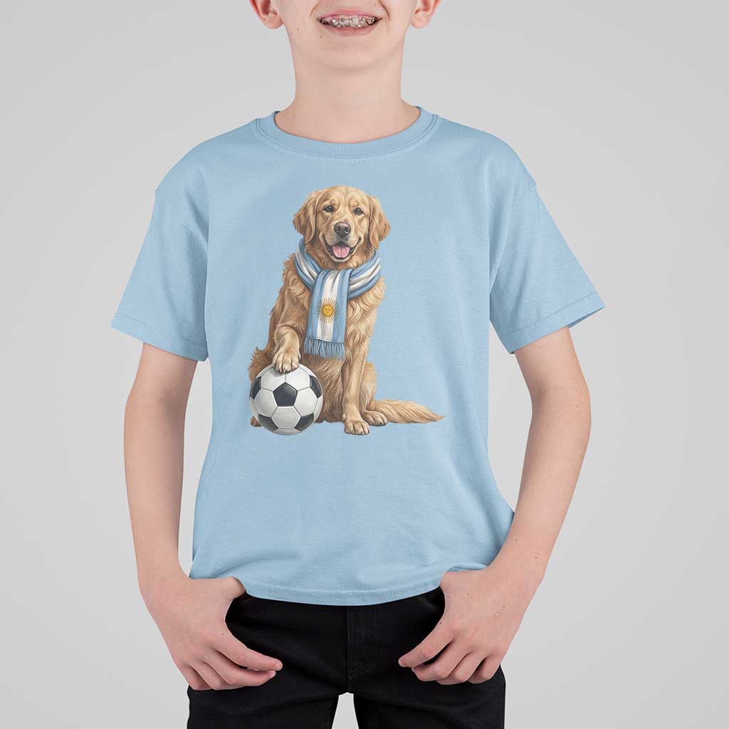 Golden Retriever Soccer Fan T Shirt For Kid Argentina Football Pride