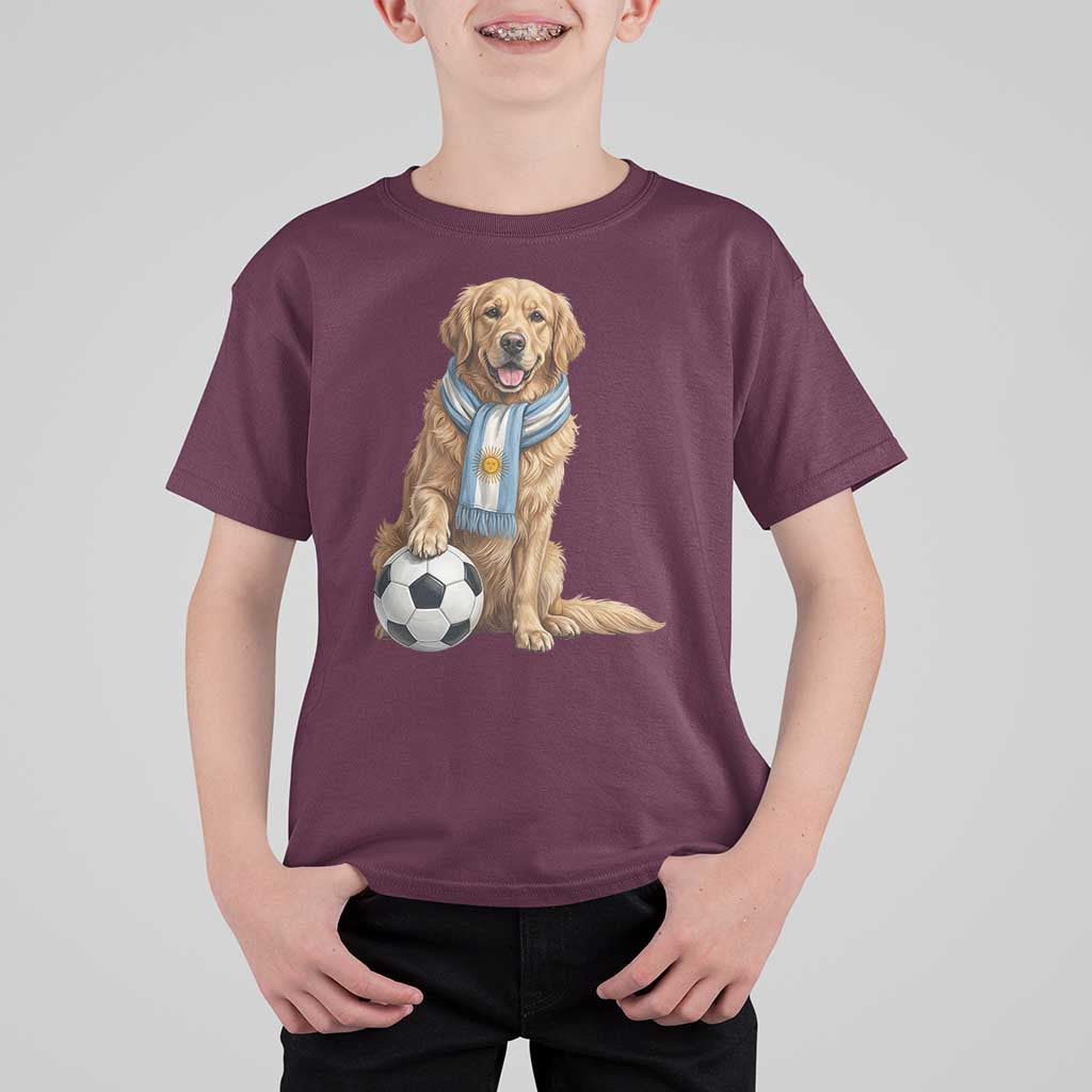 Golden Retriever Soccer Fan T Shirt For Kid Argentina Football Pride