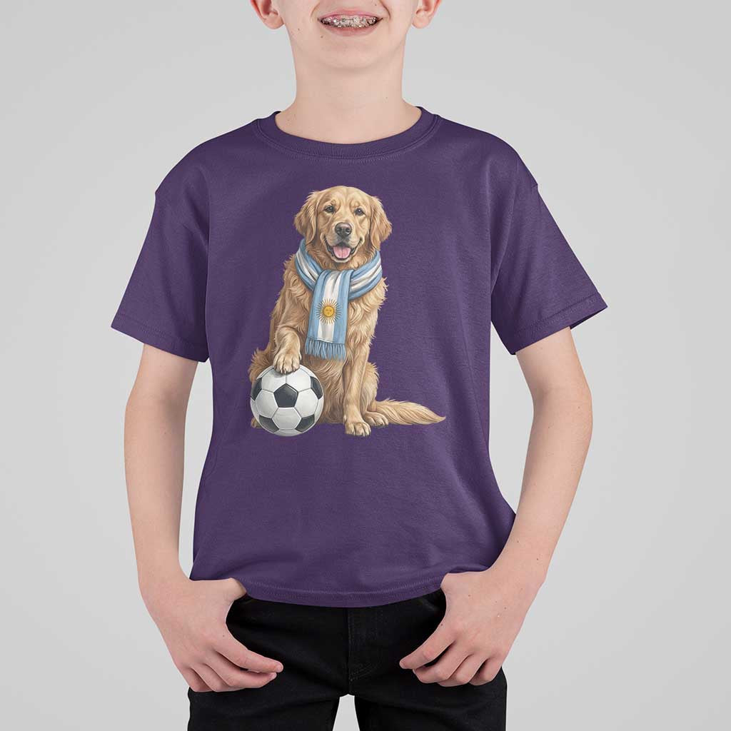 Golden Retriever Soccer Fan T Shirt For Kid Argentina Football Pride