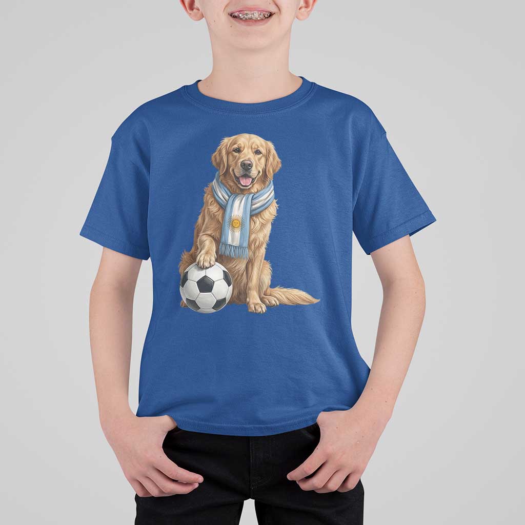 Golden Retriever Soccer Fan T Shirt For Kid Argentina Football Pride