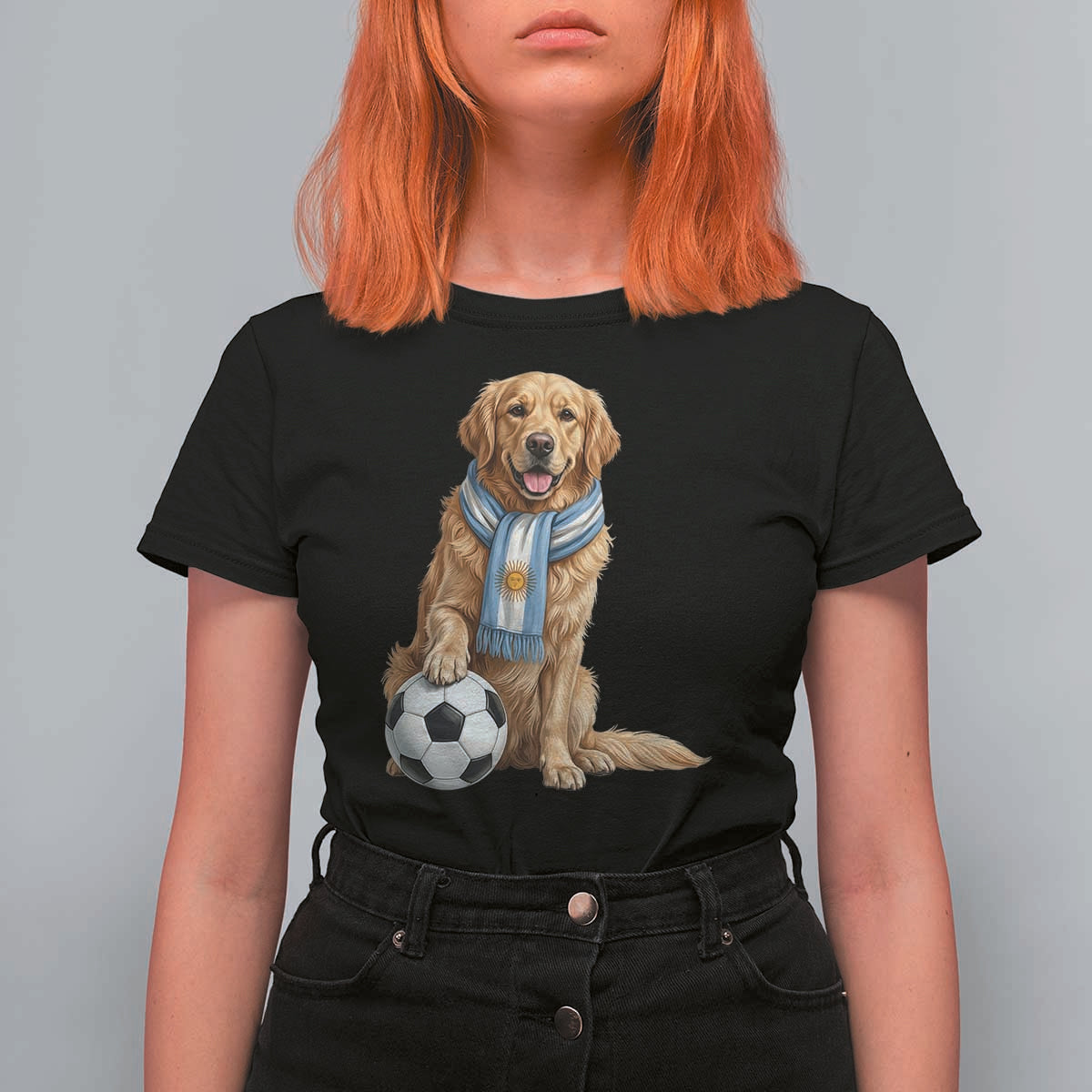 Golden Retriever Soccer Fan T Shirt For Women Argentina Football Pride