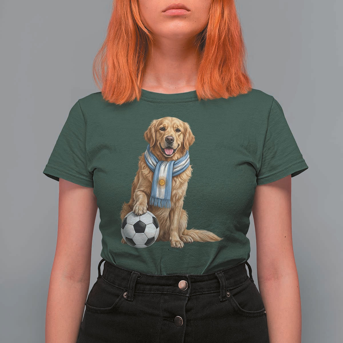 Golden Retriever Soccer Fan T Shirt For Women Argentina Football Pride