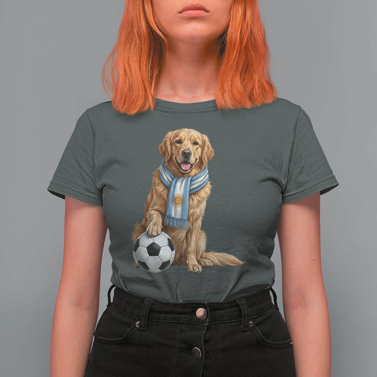 Golden Retriever Soccer Fan T Shirt For Women Argentina Football Pride