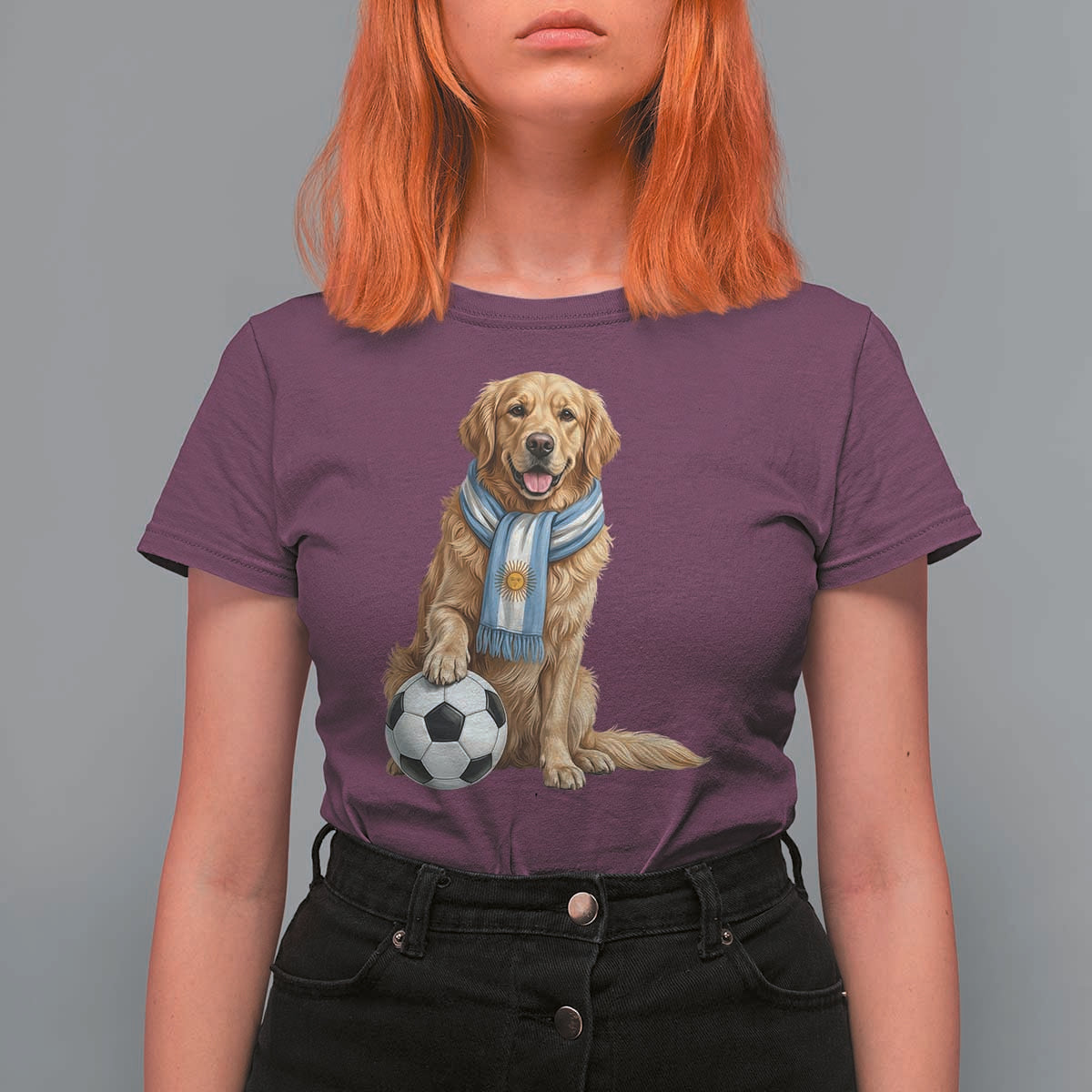 Golden Retriever Soccer Fan T Shirt For Women Argentina Football Pride