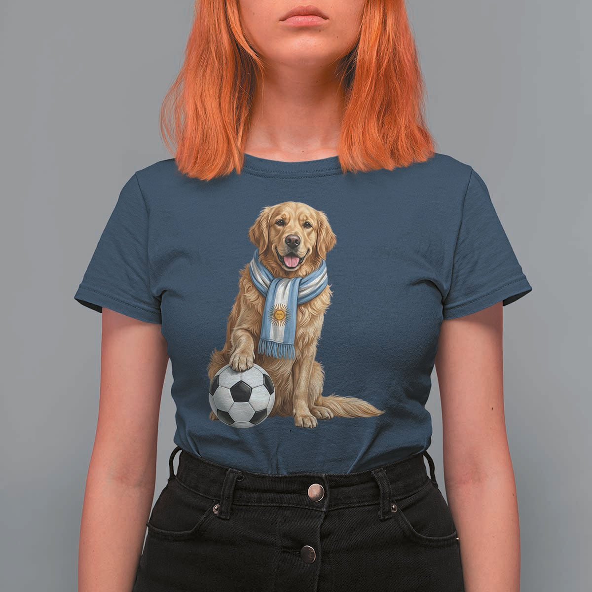 Golden Retriever Soccer Fan T Shirt For Women Argentina Football Pride