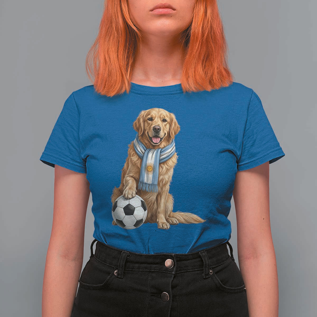 Golden Retriever Soccer Fan T Shirt For Women Argentina Football Pride