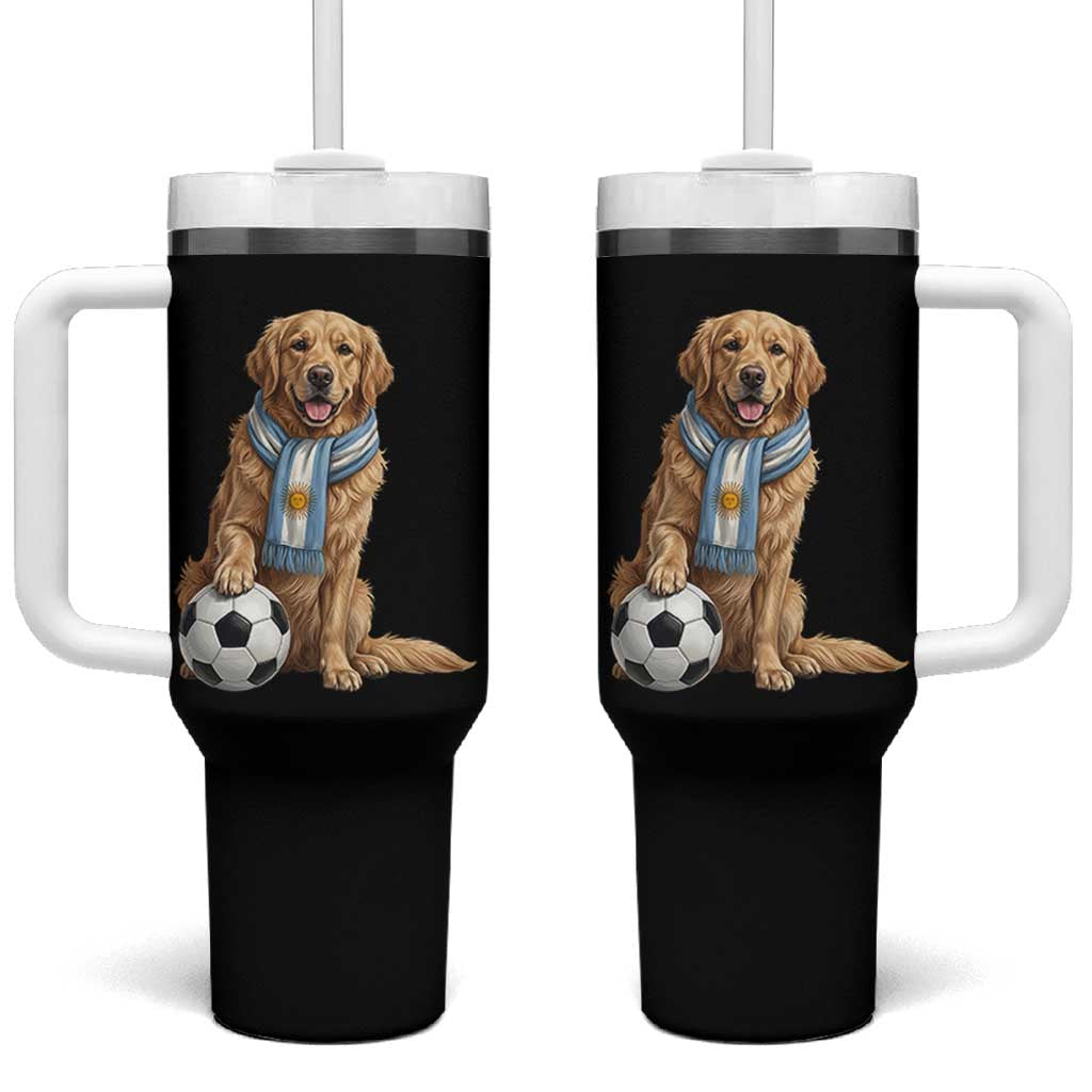 Golden Retriever Soccer Fan Tumbler With Handle Argentina Football Pride