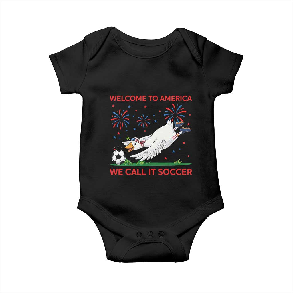 Funny USA Goose Football Baby Onesie Welcome To America We Call It Soccer