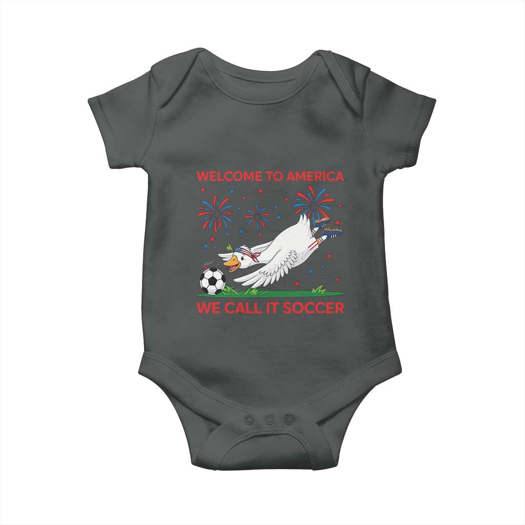 Funny USA Goose Football Baby Onesie Welcome To America We Call It Soccer