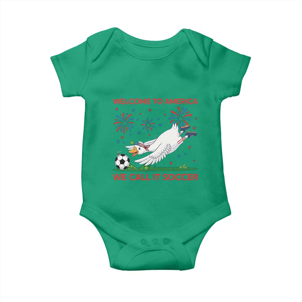 Funny USA Goose Football Baby Onesie Welcome To America We Call It Soccer