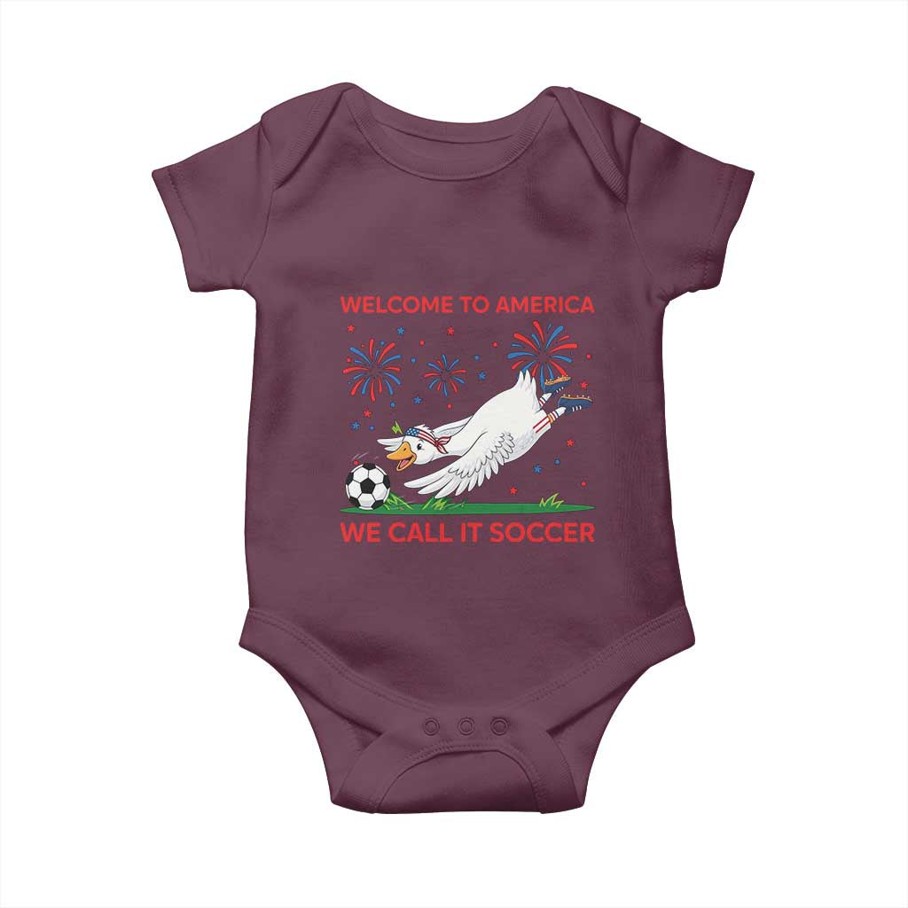 Funny USA Goose Football Baby Onesie Welcome To America We Call It Soccer