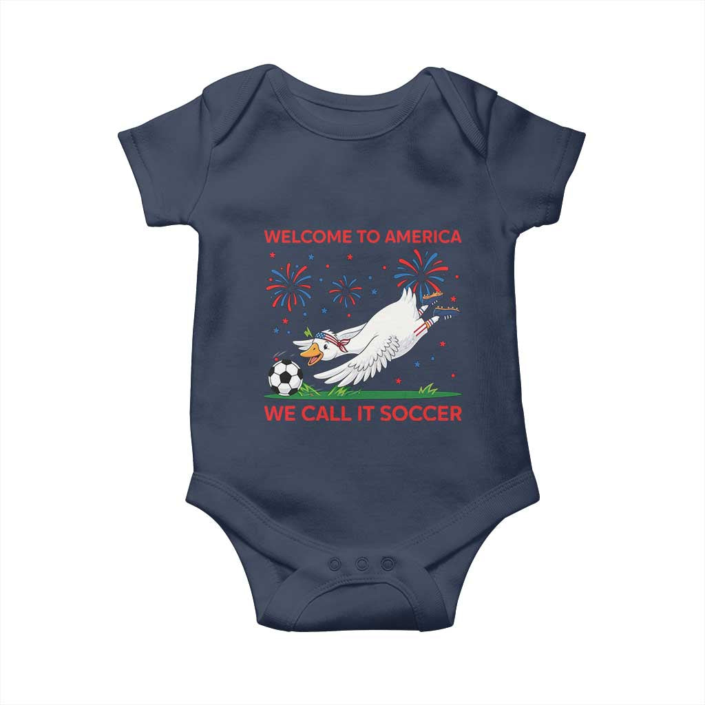 Funny USA Goose Football Baby Onesie Welcome To America We Call It Soccer