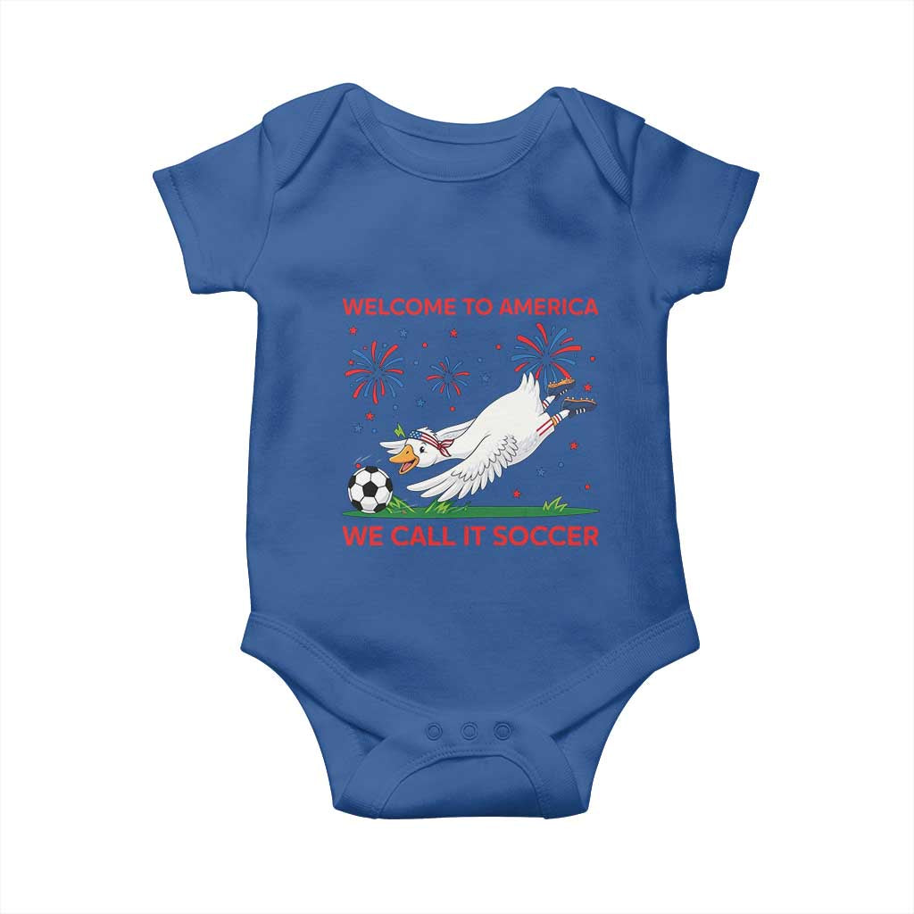 Funny USA Goose Football Baby Onesie Welcome To America We Call It Soccer