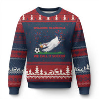 Funny USA Goose Football Ugly Christmas Sweater Welcome To America We Call It Soccer