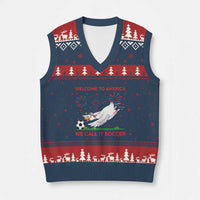 Funny USA Goose Football V-Neck Knit Sweater Vest Welcome To America We Call It Soccer