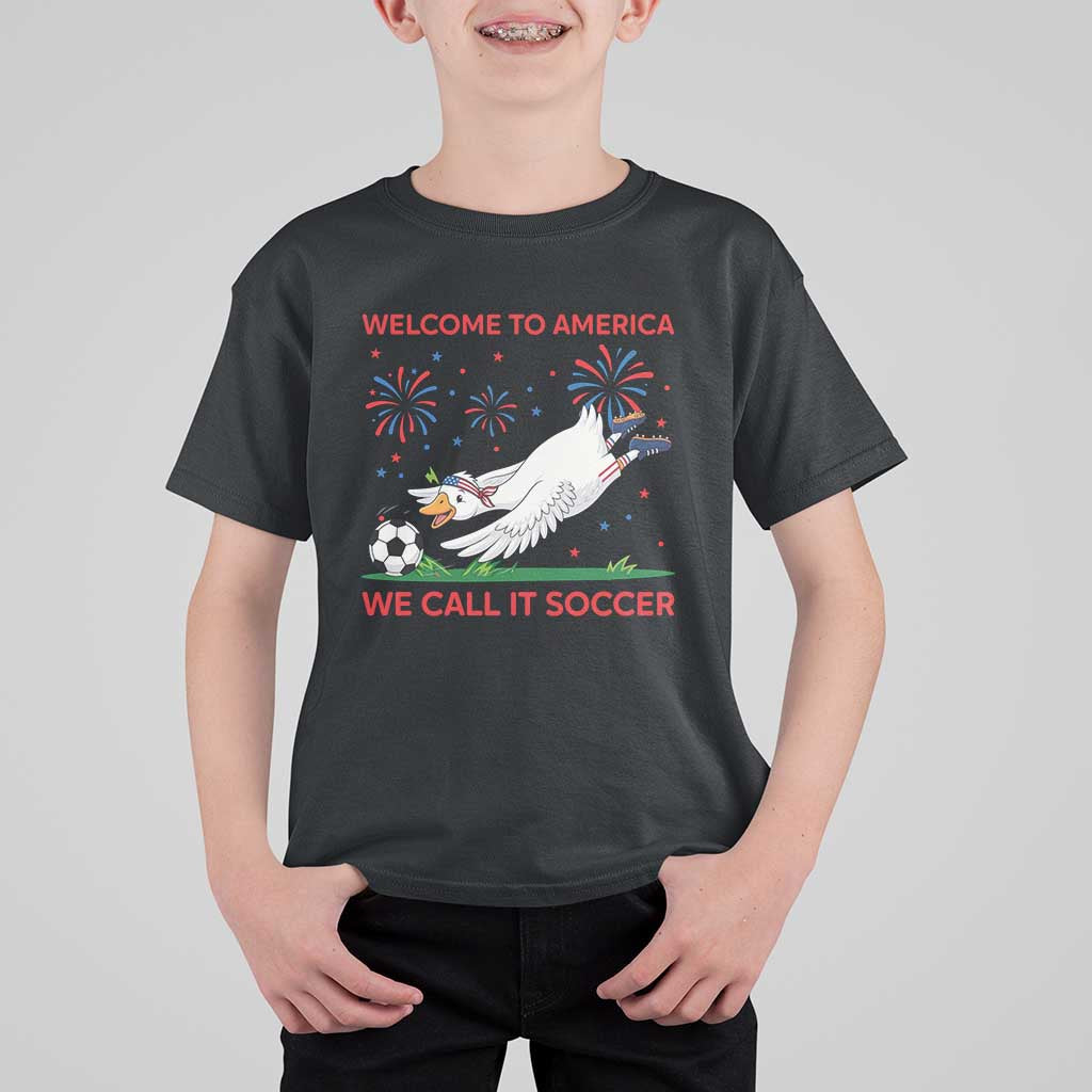 Funny USA Goose Football T Shirt For Kid Welcome To America We Call It Soccer