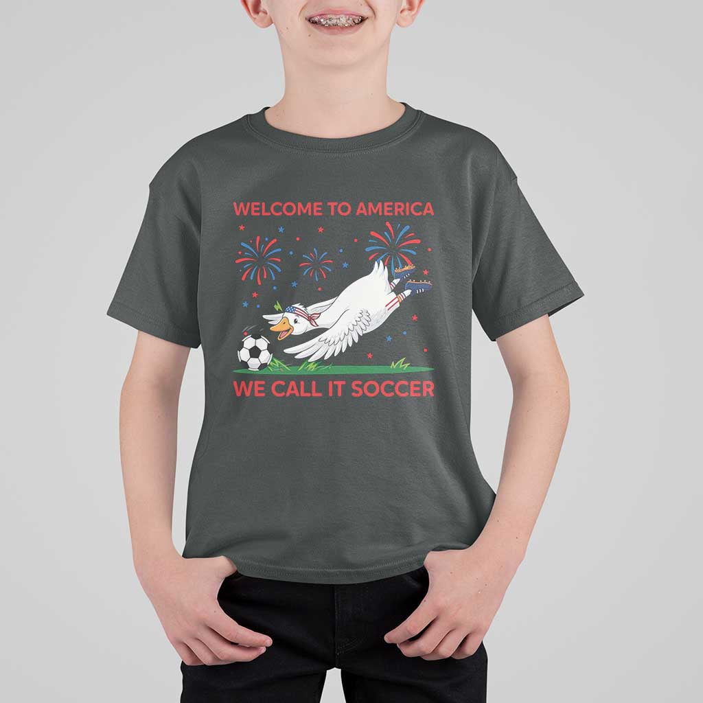 Funny USA Goose Football T Shirt For Kid Welcome To America We Call It Soccer