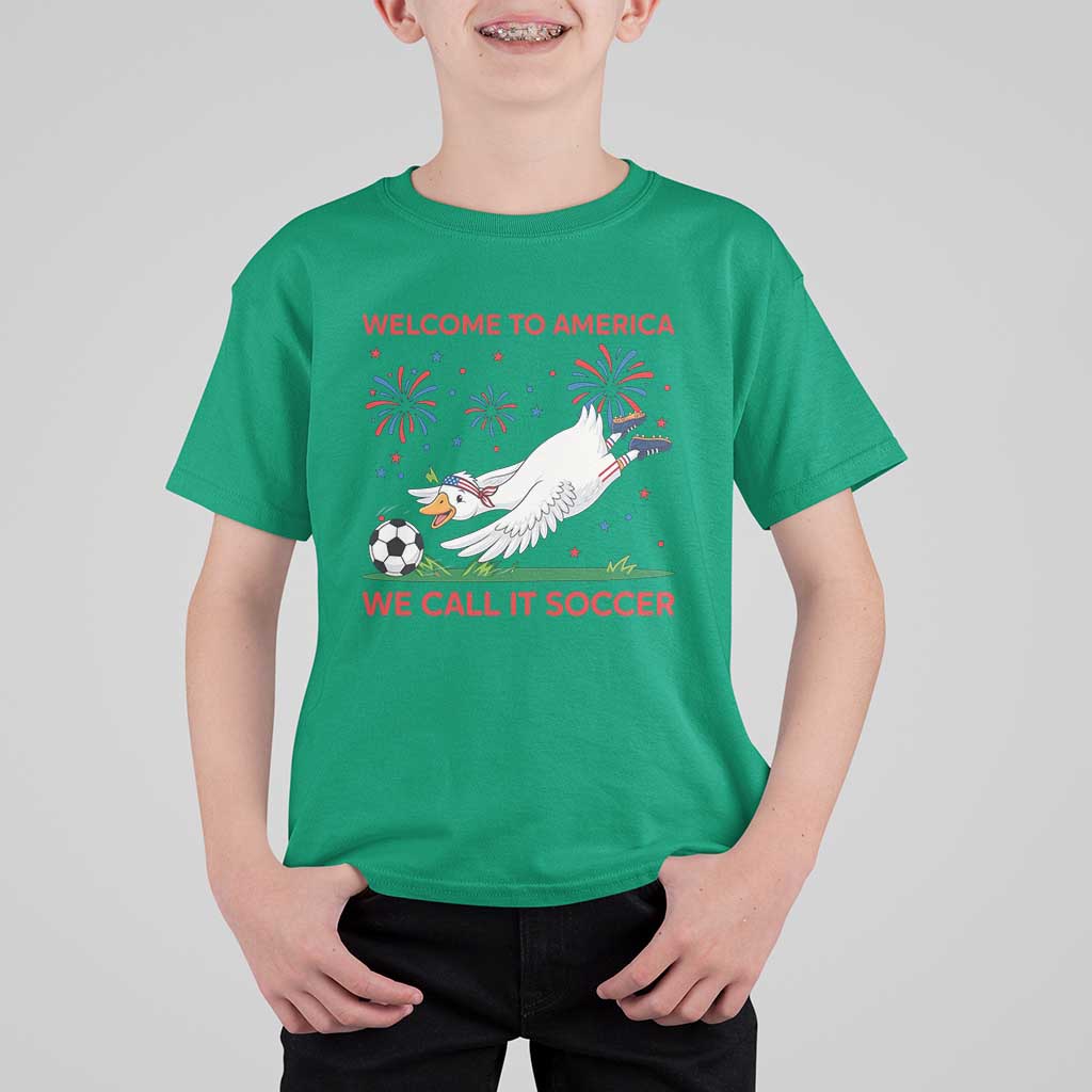 Funny USA Goose Football T Shirt For Kid Welcome To America We Call It Soccer