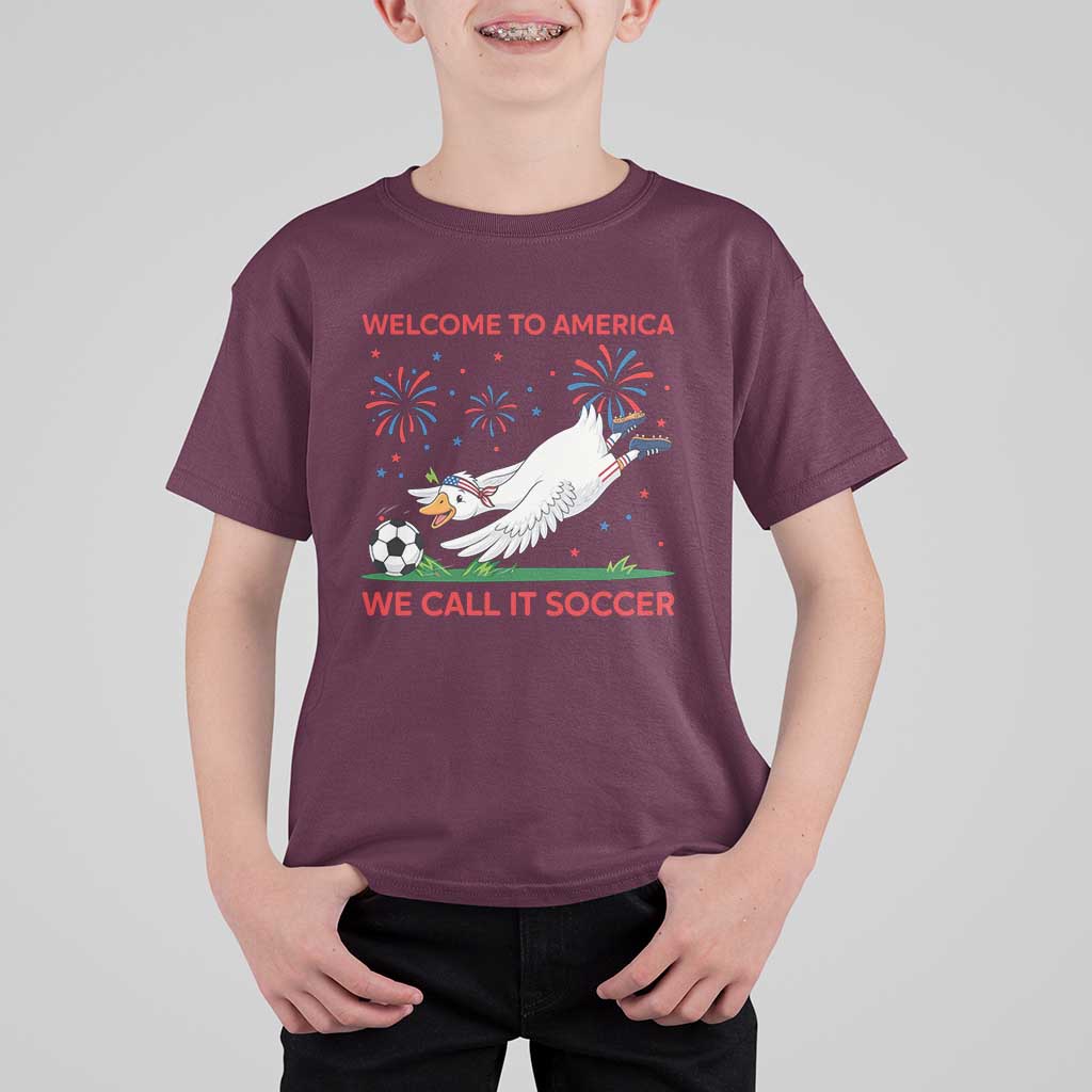 Funny USA Goose Football T Shirt For Kid Welcome To America We Call It Soccer
