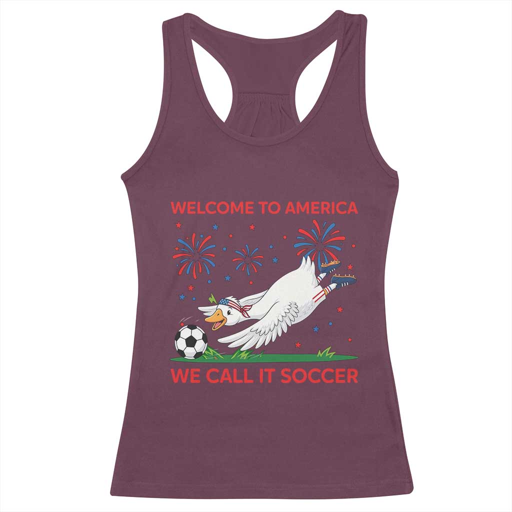 Funny USA Goose Football Racerback Tank Top Welcome To America We Call It Soccer