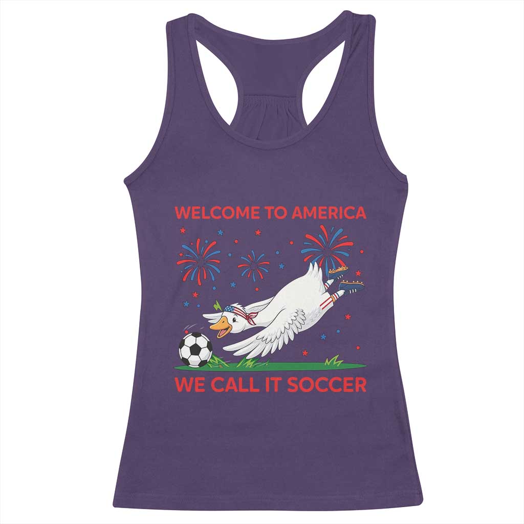 Funny USA Goose Football Racerback Tank Top Welcome To America We Call It Soccer