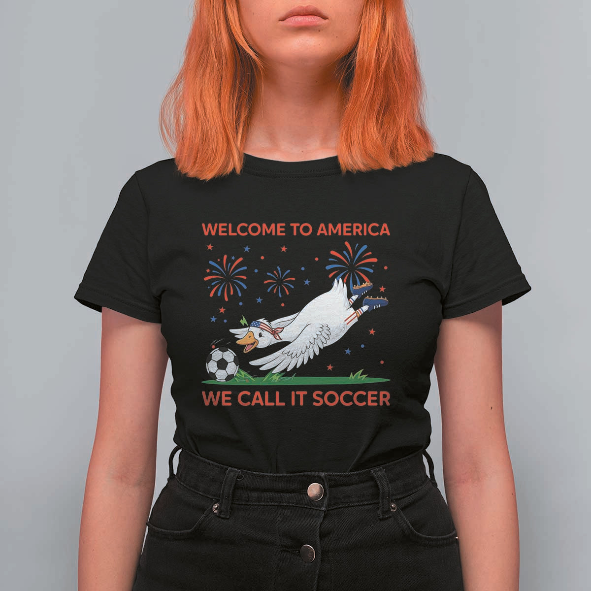 Funny USA Goose Football T Shirt For Women Welcome To America We Call It Soccer