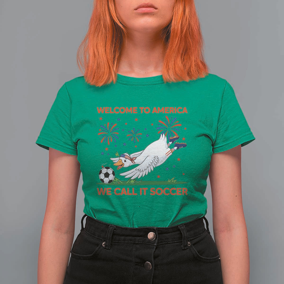 Funny USA Goose Football T Shirt For Women Welcome To America We Call It Soccer