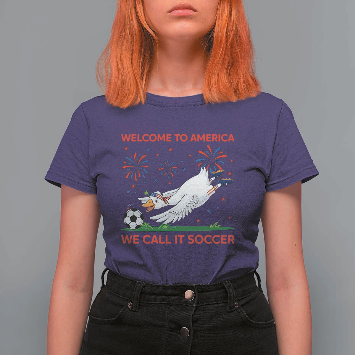 Funny USA Goose Football T Shirt For Women Welcome To America We Call It Soccer