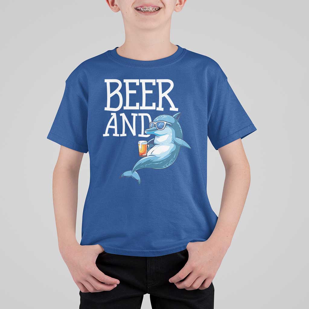 Dolphin And Beer Lover Funny Beach Life Gift T Shirt For Kid - Wonder Print Shop