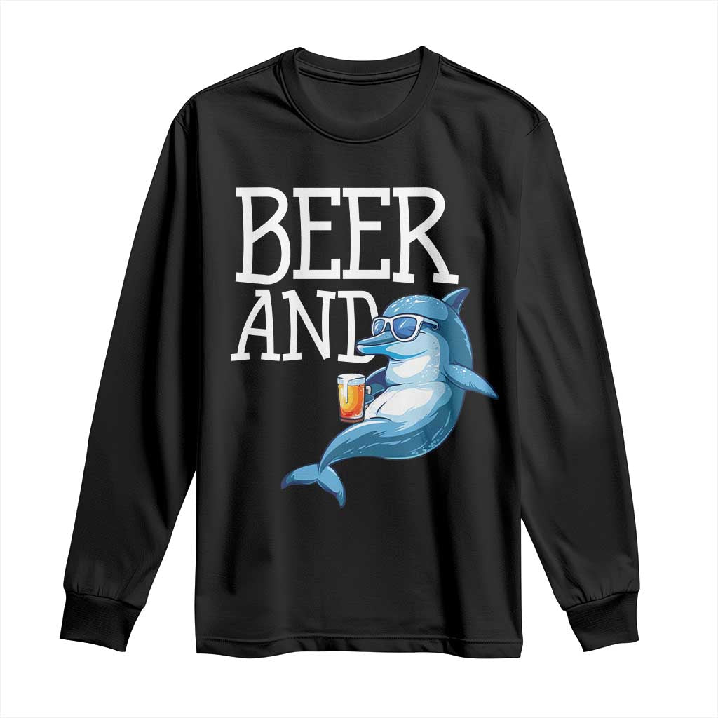 Dolphin And Beer Lover Funny Beach Life Gift Long Sleeve Shirt - Wonder Print Shop