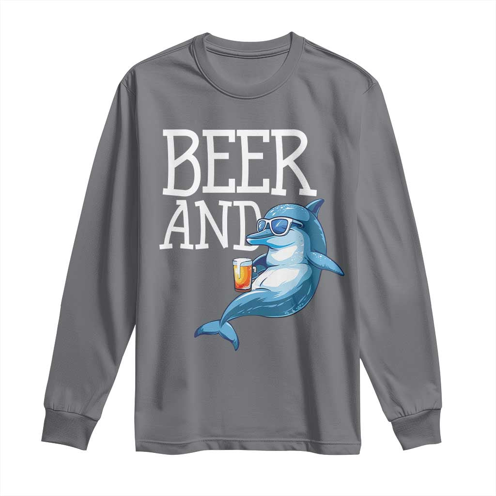 Dolphin And Beer Lover Funny Beach Life Gift Long Sleeve Shirt - Wonder Print Shop