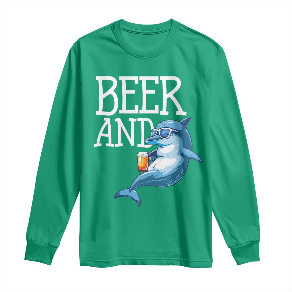 Dolphin And Beer Lover Funny Beach Life Gift Long Sleeve Shirt - Wonder Print Shop
