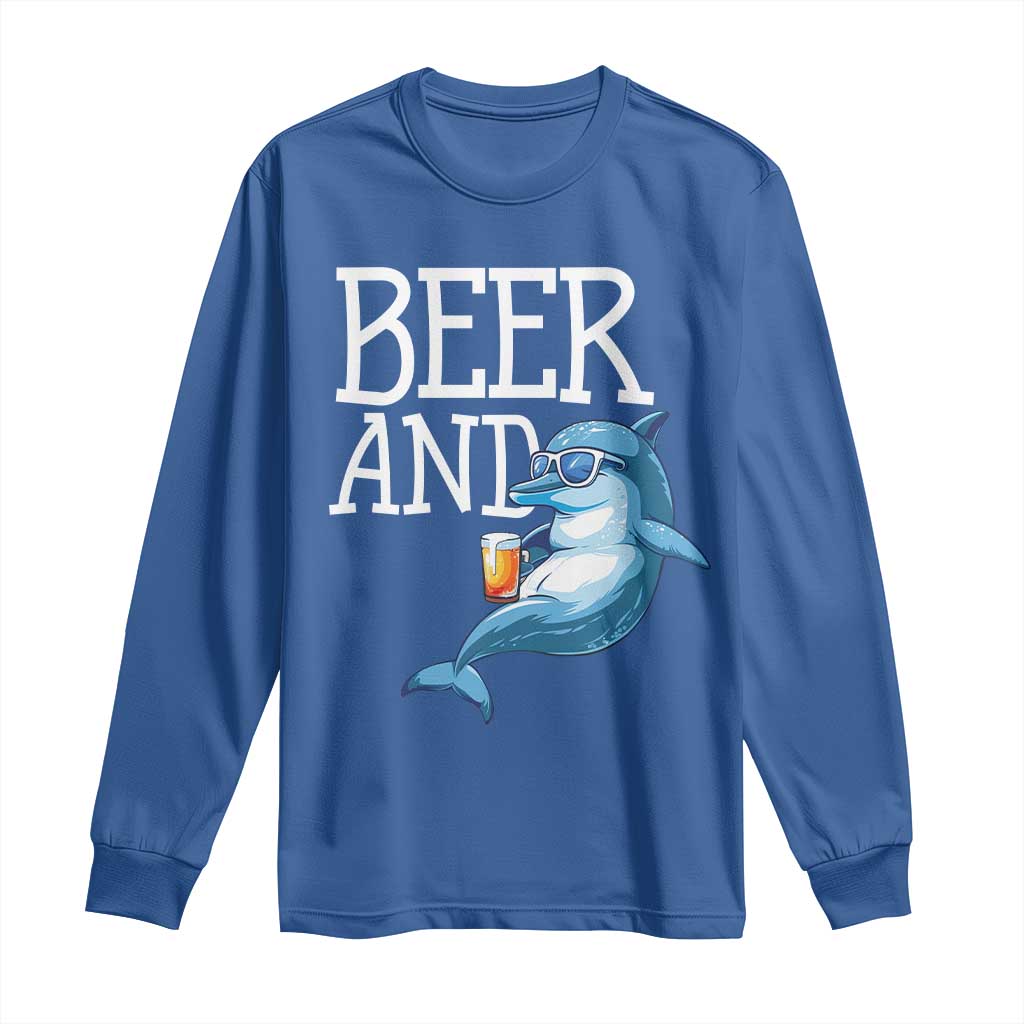 Dolphin And Beer Lover Funny Beach Life Gift Long Sleeve Shirt - Wonder Print Shop