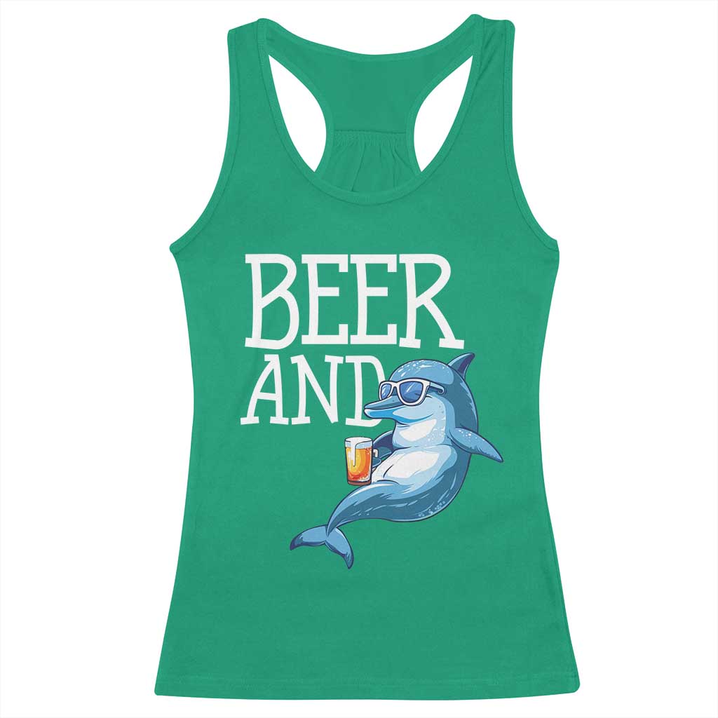 Dolphin And Beer Lover Funny Beach Life Gift Racerback Tank Top - Wonder Print Shop