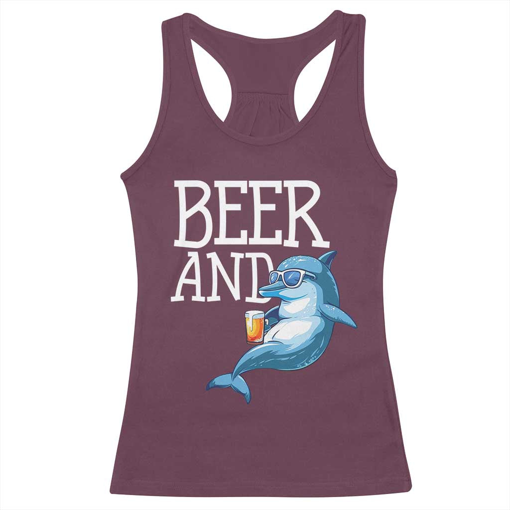 Dolphin And Beer Lover Funny Beach Life Gift Racerback Tank Top - Wonder Print Shop