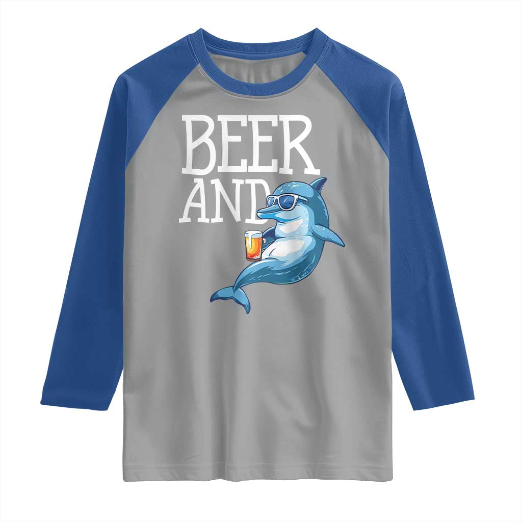 Dolphin And Beer Lover Funny Beach Life Gift Raglan Shirt - Wonder Print Shop