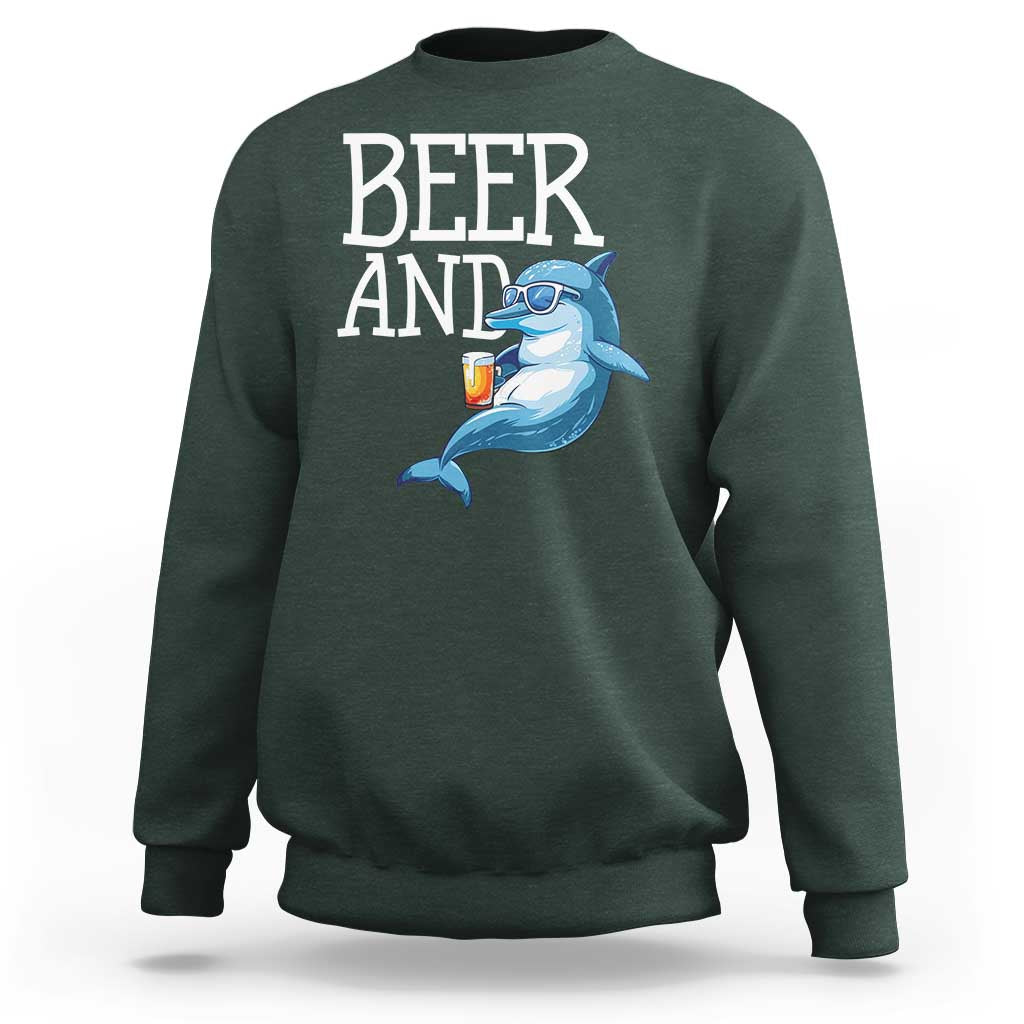 Dolphin And Beer Lover Funny Beach Life Gift Sweatshirt - Wonder Print Shop