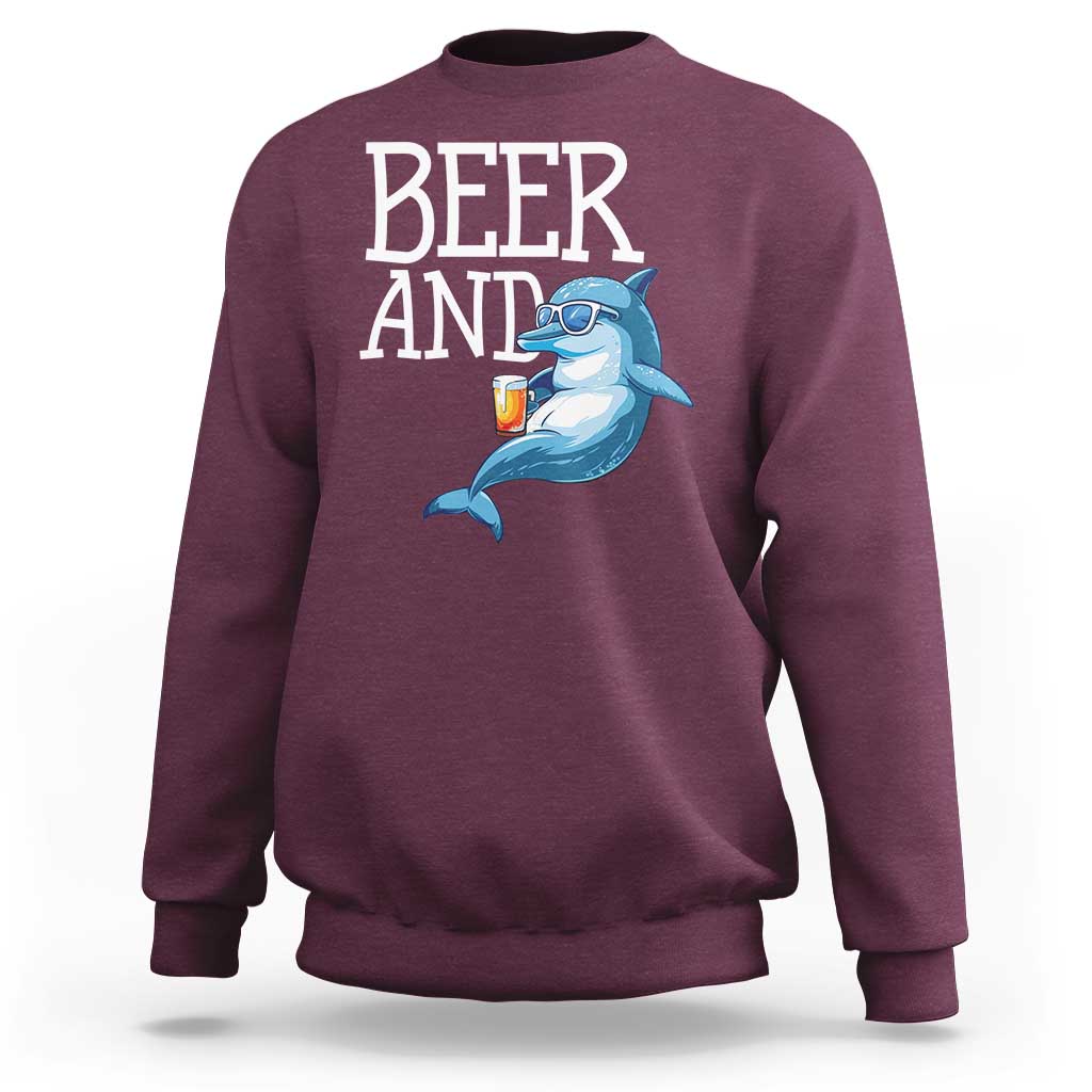 Dolphin And Beer Lover Funny Beach Life Gift Sweatshirt - Wonder Print Shop