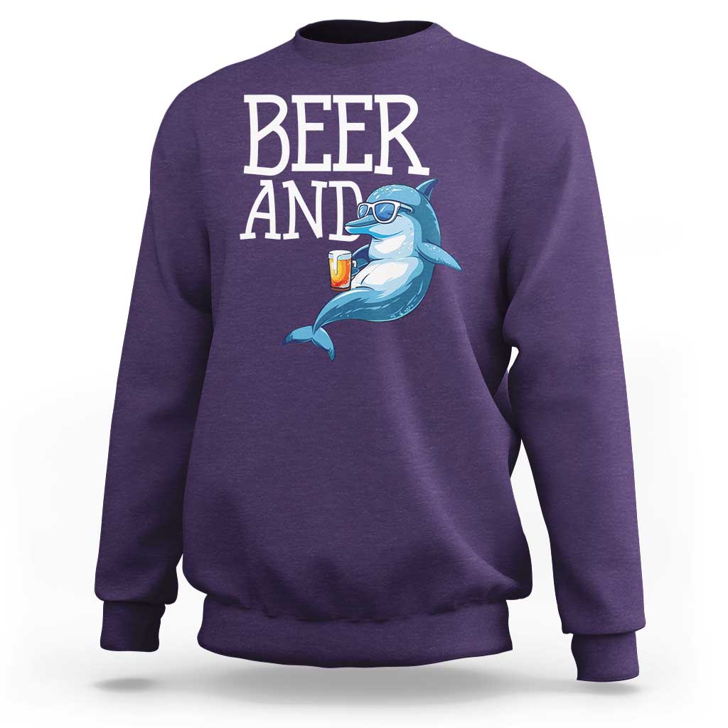 Dolphin And Beer Lover Funny Beach Life Gift Sweatshirt - Wonder Print Shop
