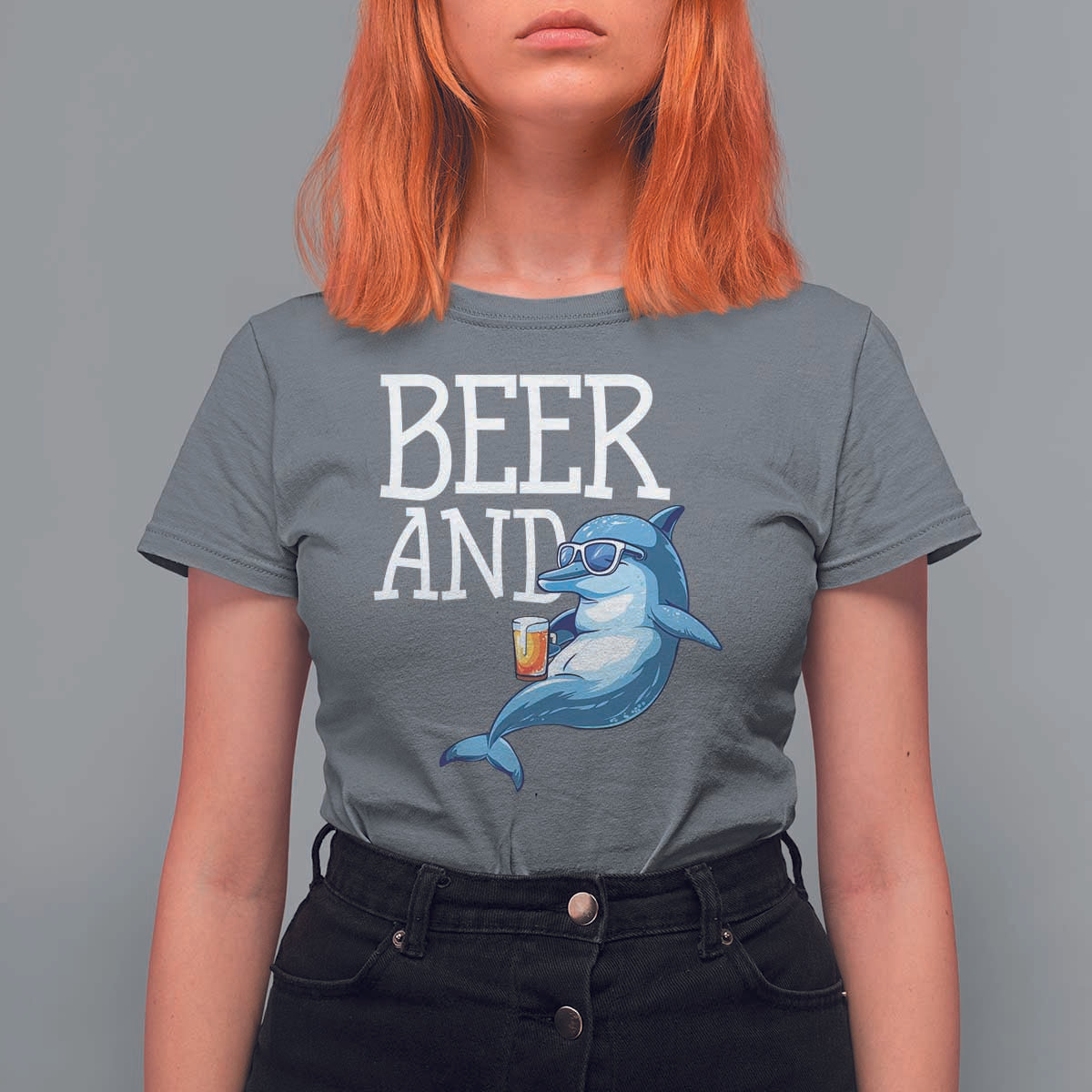 Dolphin And Beer Lover Funny Beach Life Gift T Shirt For Women - Wonder Print Shop