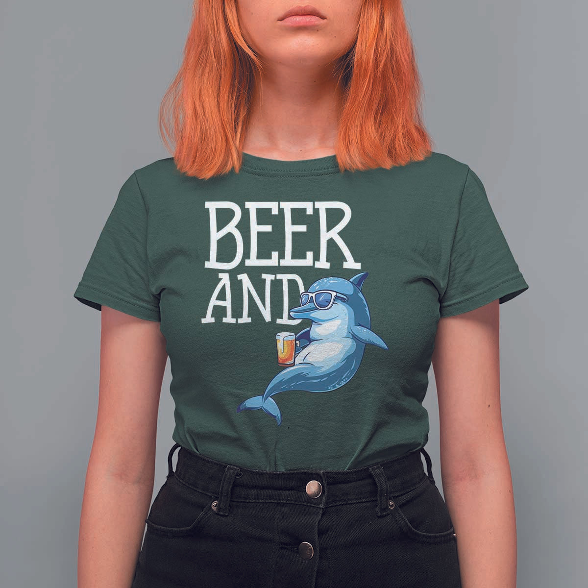 Dolphin And Beer Lover Funny Beach Life Gift T Shirt For Women - Wonder Print Shop