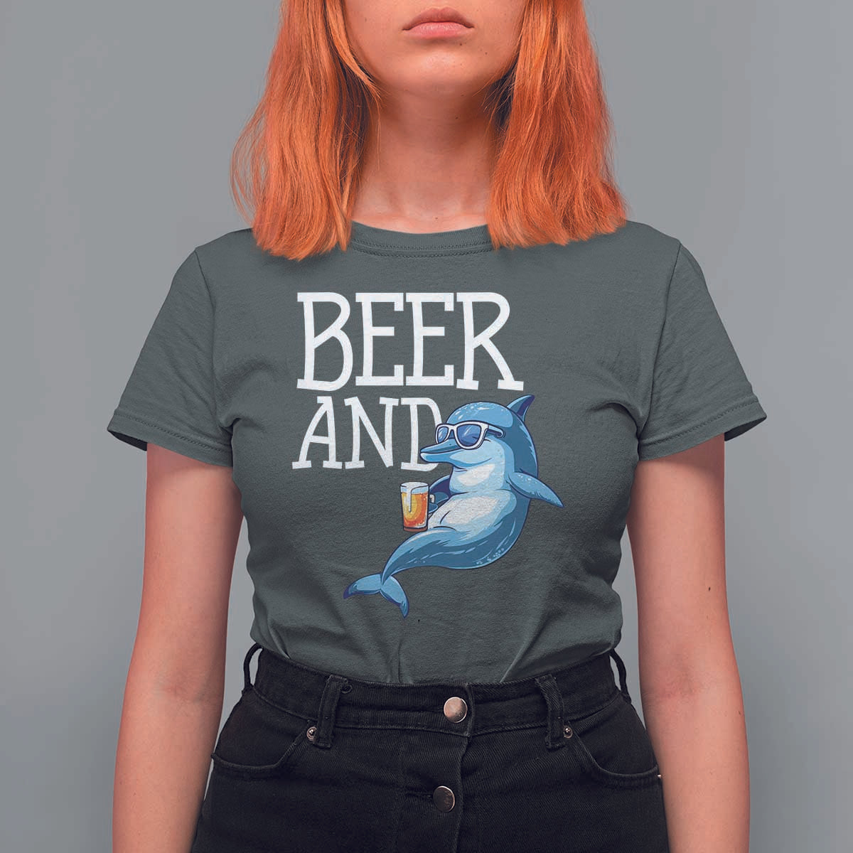 Dolphin And Beer Lover Funny Beach Life Gift T Shirt For Women - Wonder Print Shop