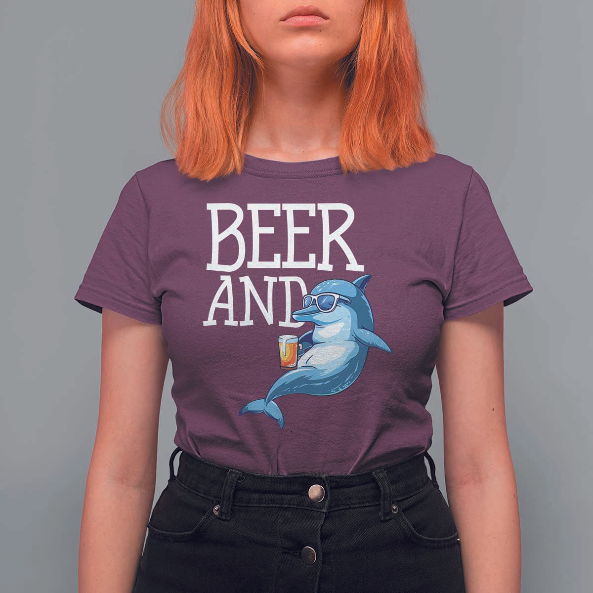 Dolphin And Beer Lover Funny Beach Life Gift T Shirt For Women - Wonder Print Shop