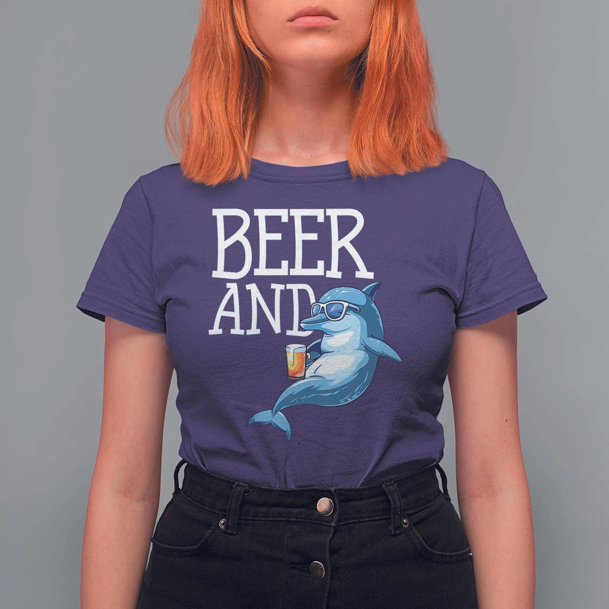 Dolphin And Beer Lover Funny Beach Life Gift T Shirt For Women - Wonder Print Shop
