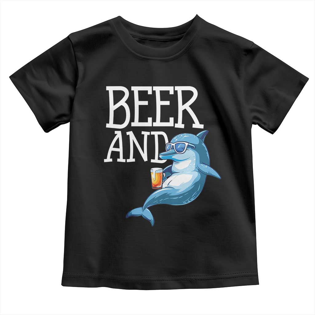 Dolphin And Beer Lover Funny Beach Life Gift Toddler T Shirt - Wonder Print Shop